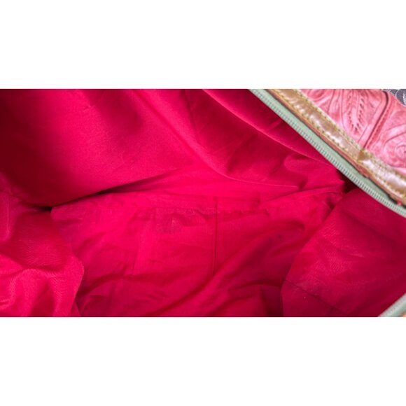 Leaders in Leather Red Brown Handbag Leather Shoulder Bag In Red & Olive Green - Picture 14 of 16